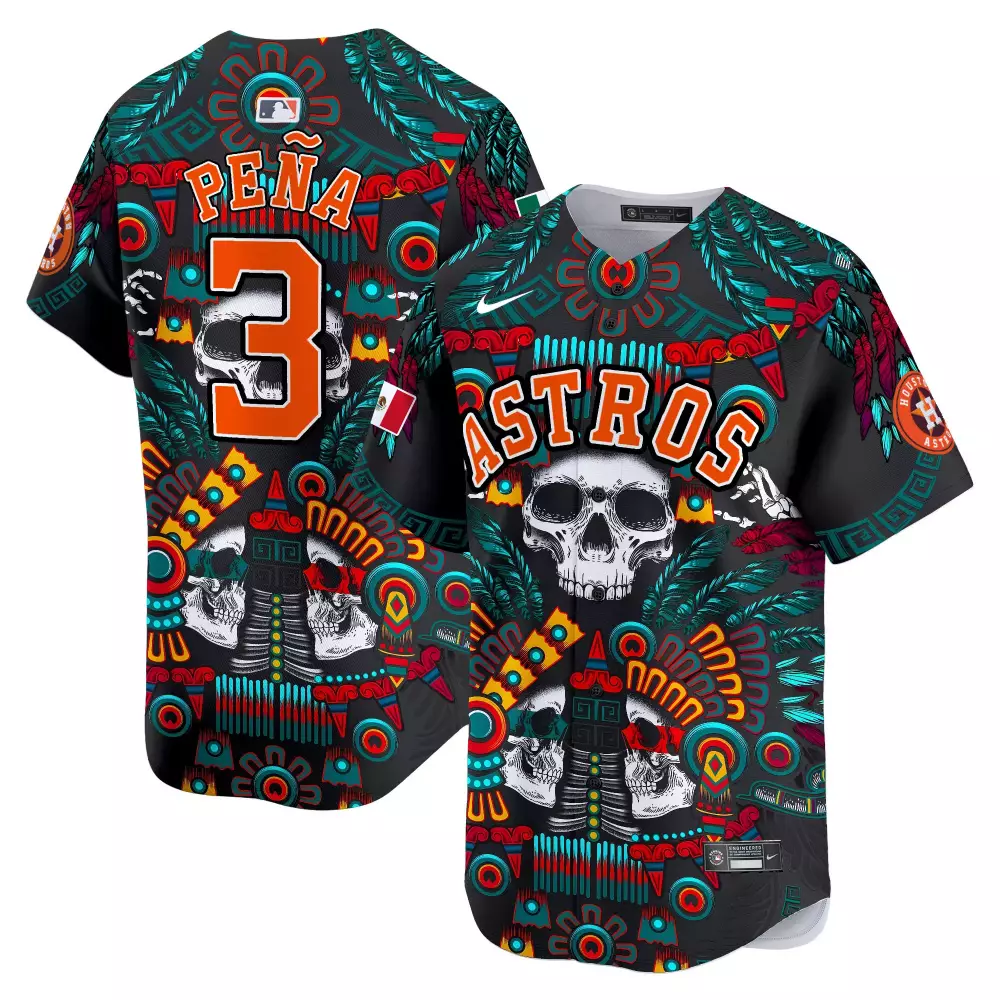 Jeremy Pena 3 Astros Jersey Black Day Of The Dead Houston Mexican Flag Men Full Graphic