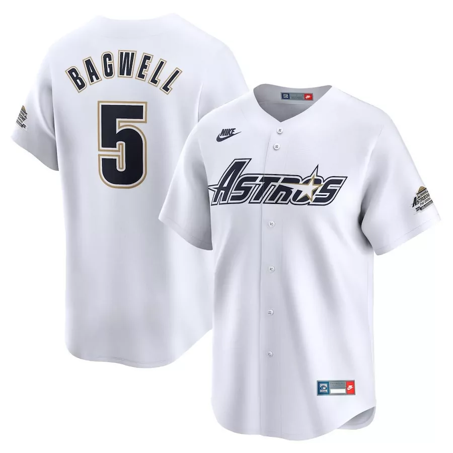 Jeff Bagwell 5 Astros Jersey White 2017 World Series Men Navy Gold Throwback Cooperstown