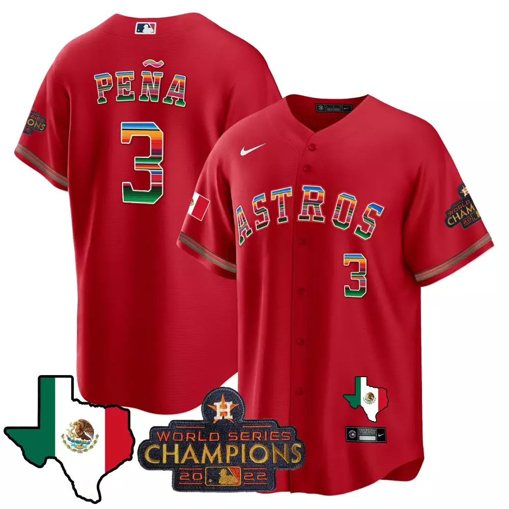 Jeremy Pena 3 Astros Jersey Red World Series Champions 2022 Mexico Flag Texas Map