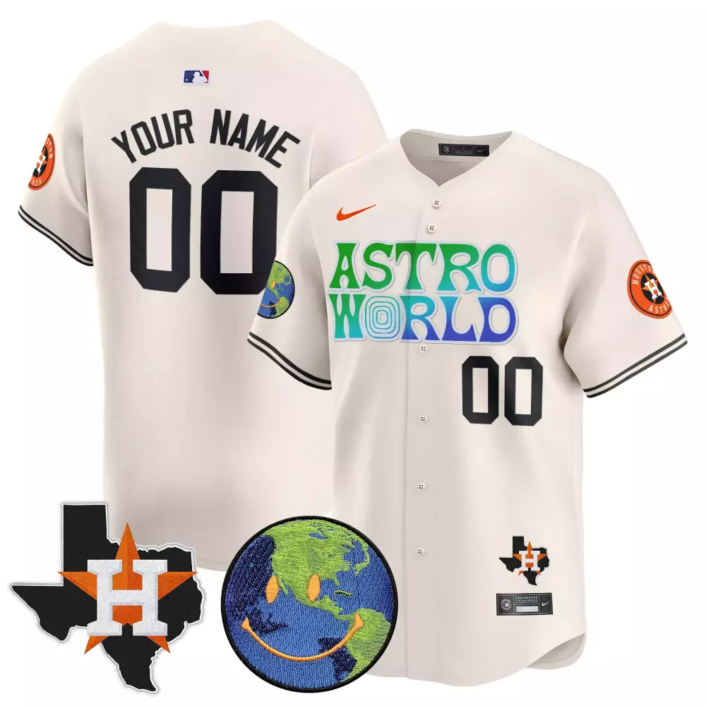 Custom Astros Jersey Off-white Astroworld Texas Earth Smiley Face 2023 Men Black