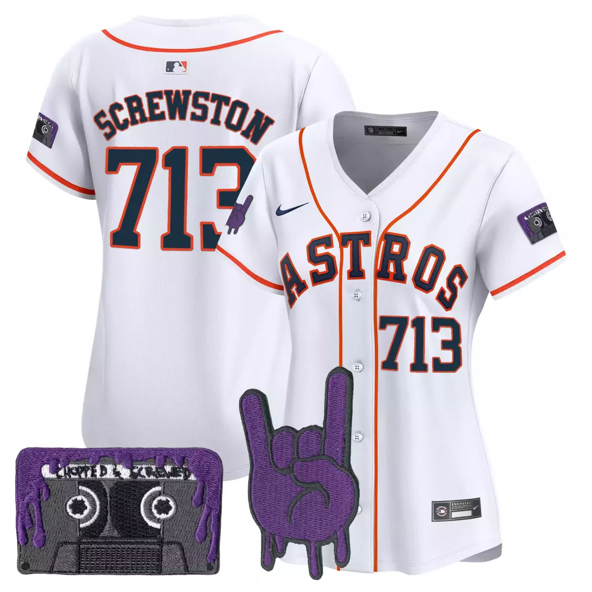 Screwston Dj Astros Jersey White Houston Oilers Throwback Cassette Tape Rock Hand 2023