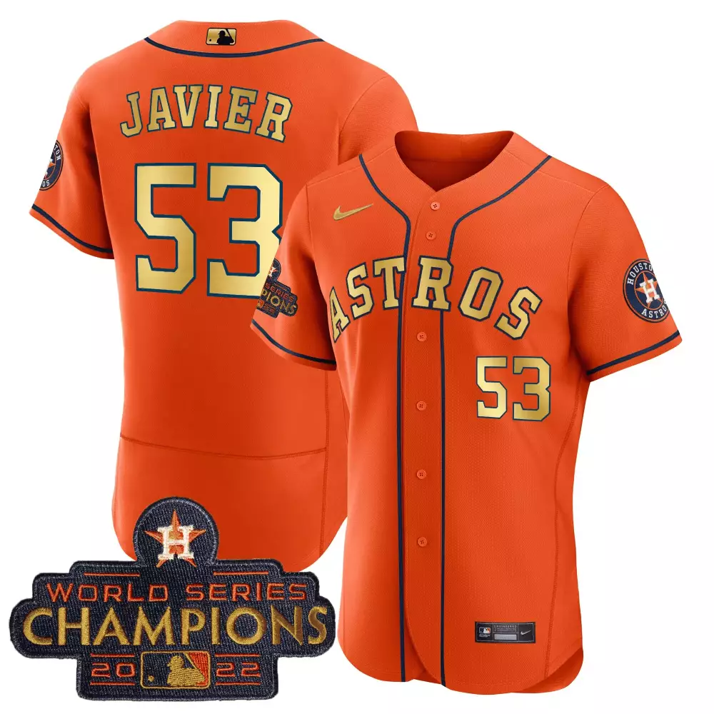 Cristian Javier 53 Astros Jersey Orange World Series Champions 2022 Men Navy Blue