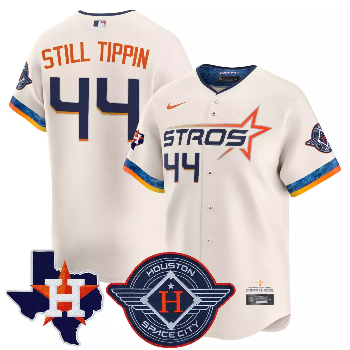Still Tippin 44 Houston Astros Jersey Cream Space City Texas State Men Alternate