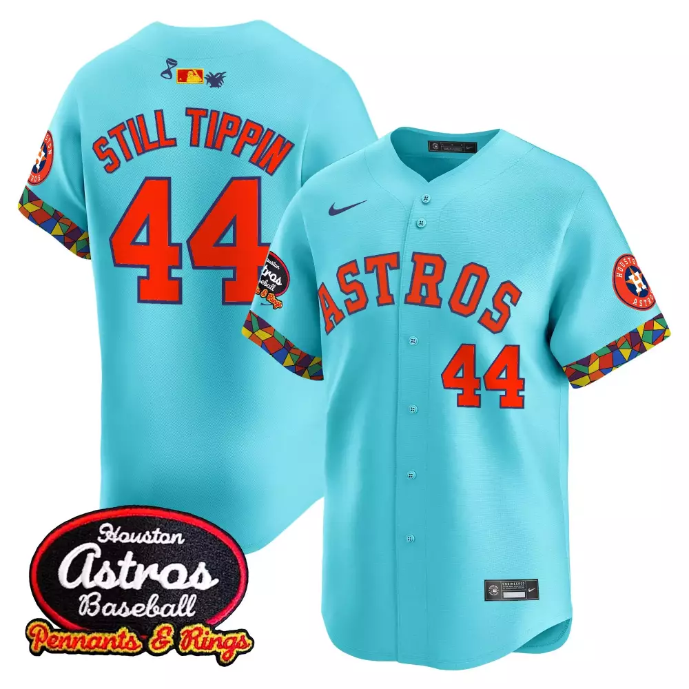 Still Tippin 44 Astros Jersey Light Blue City Connect Men Alternate Orange Multicolor Geometric Pattern
