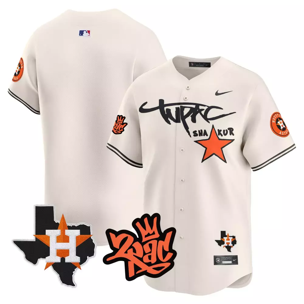 Tupac Shakur Houston Astros Jersey Cream Collaboration Texas Shape Men Orange Black