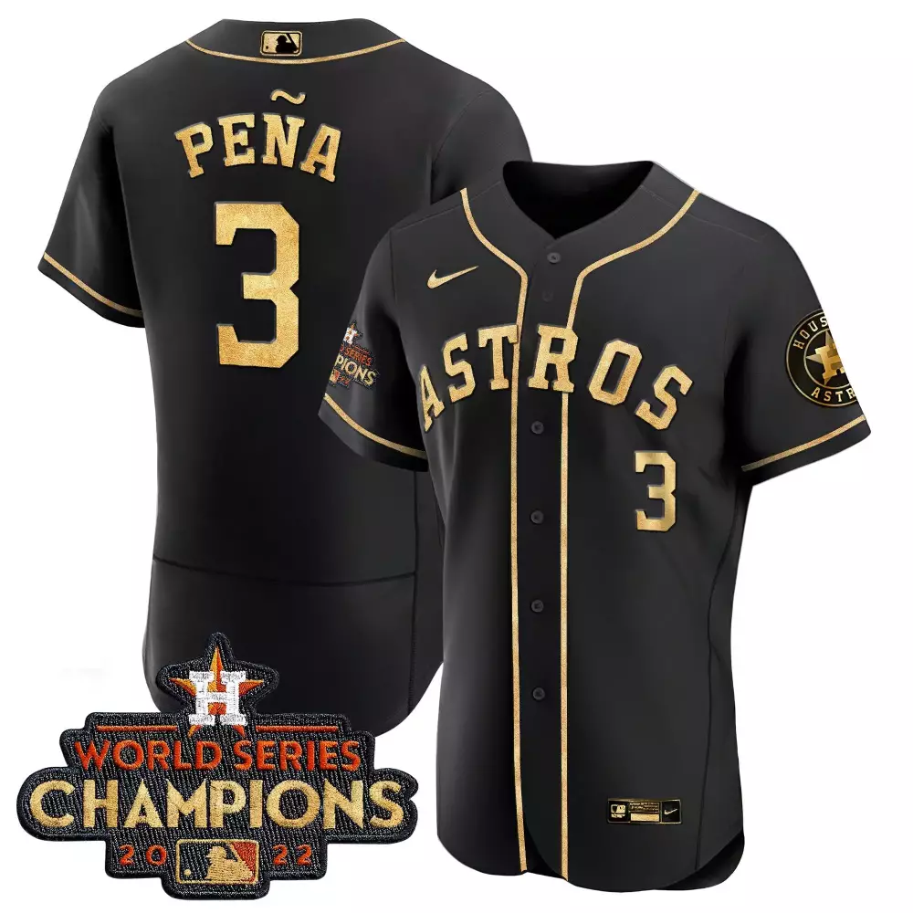 Jeremy Pena 3 Astros Jersey Black World Series Champions 2022 Men Gold All Stitched