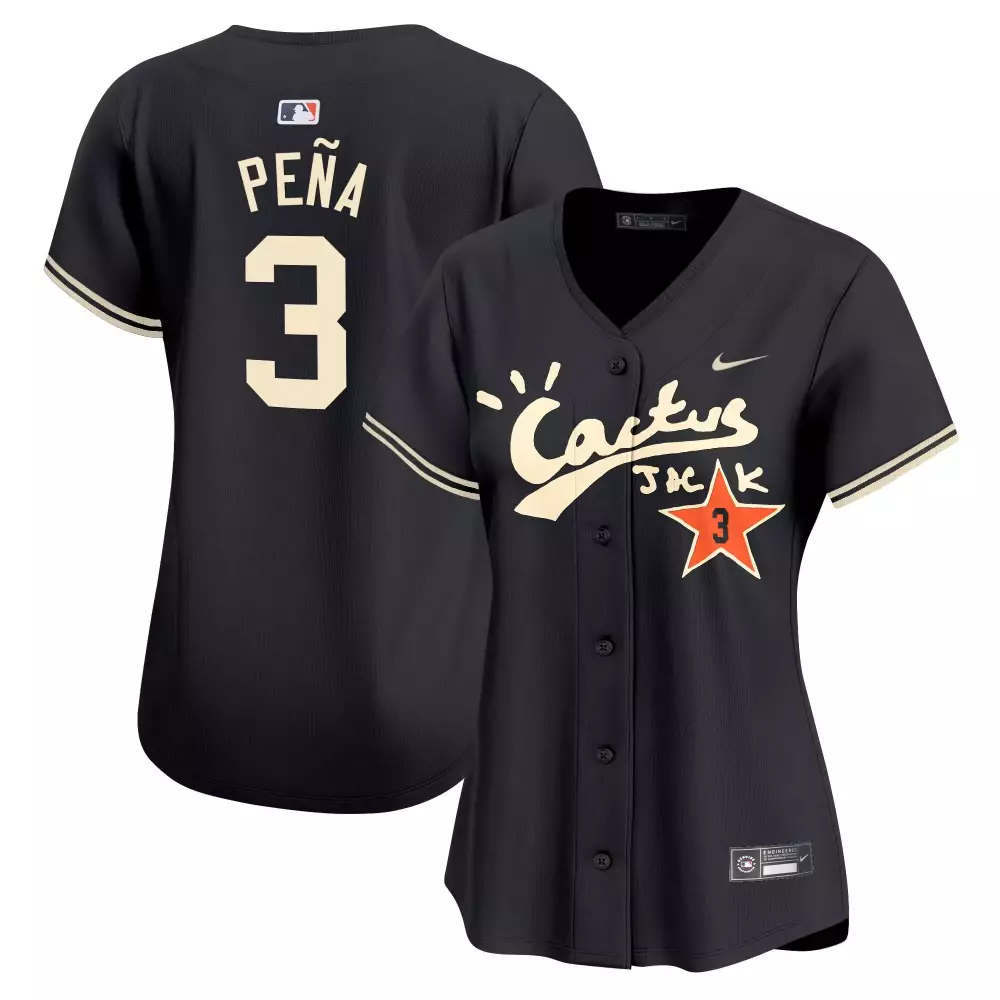 Jeremy Pena 3 Houston Astros Jersey Black Cactus Jack Men Button-down Cream Orange