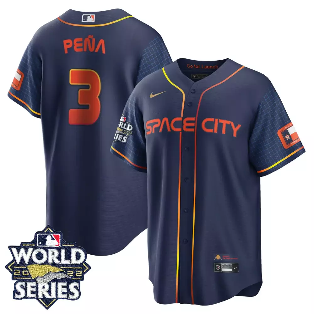 Jeremy Pena 3 Houston Astros Jersey Navy World Series 2022 Men Orange Yellow Cool