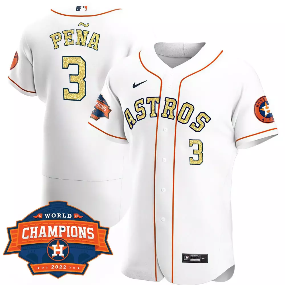 Jeremy Pena 3 Astros Jersey White World Series Champions 2022 Men Gold Orange Flex