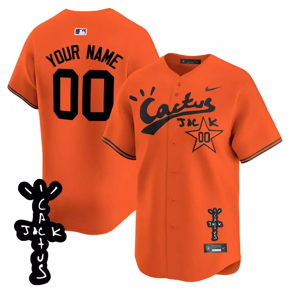Custom Cactus Jack Jersey Orange Men Black Vapor Premier Limited v2 Stitched