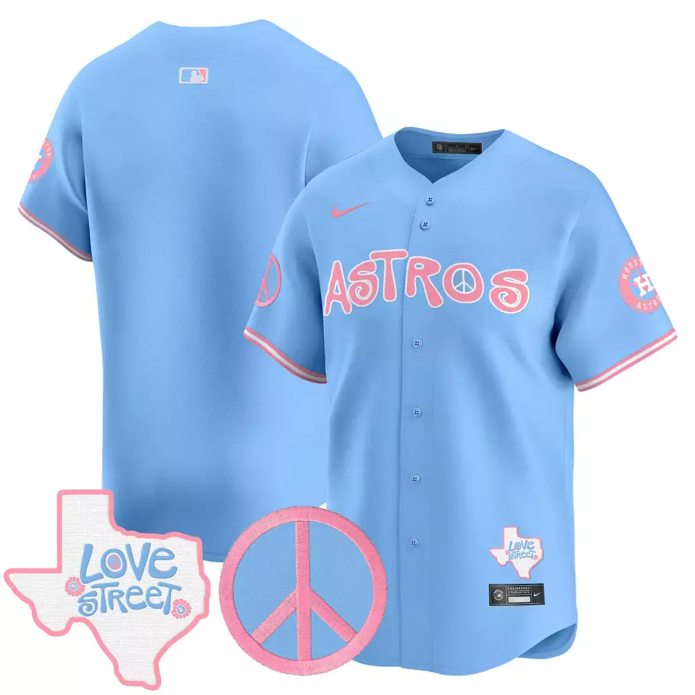 Love Street Houston Astros Jersey Light Blue Texas Peace Sign Men Alternate Pink