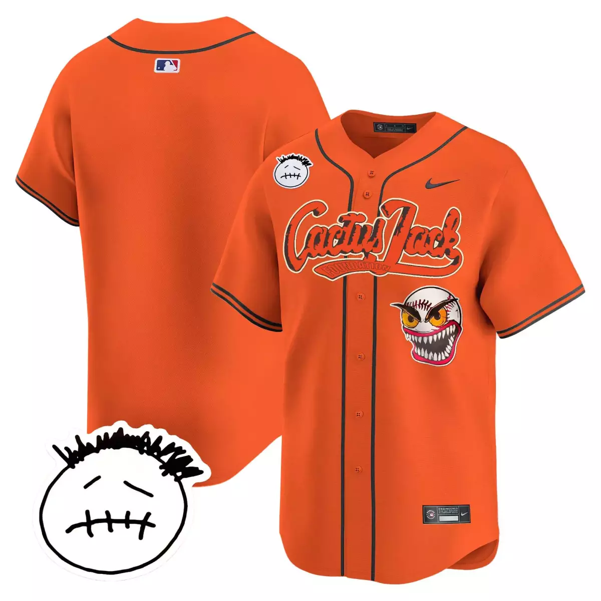 Travis Scott Houston Astros Jersey Orange Cactus Jack Foundation Face Men Navy White