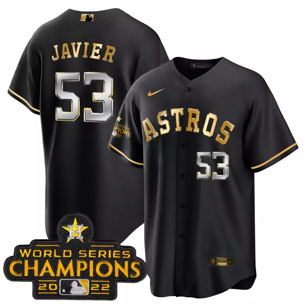 Cristian Javier 53 Astros Jersey Black World Series Champions 2022 Men Gold Silver