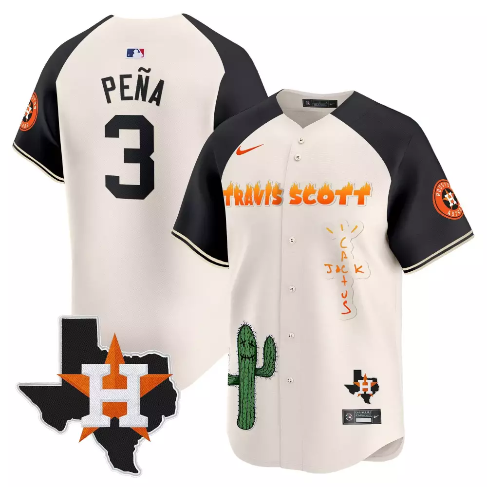 Jeremy Pena 3 Houston Astros Jersey Cream Cactus Jack Texas Outline 2023 Men Split