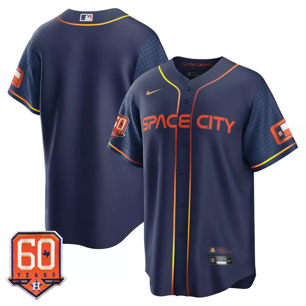 Space City Houston Astros Jersey Navy 60 Years 1962-2022 Men Split Design Orange
