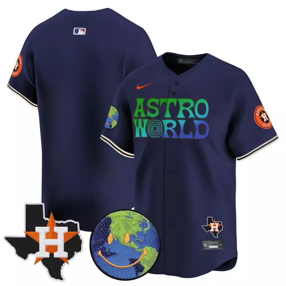Travis Scott Houston Astros Jersey Navy Astroworld Texas 2021 Men Split Design Orange