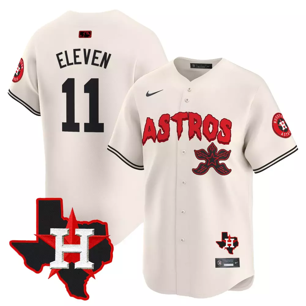 Eleven 11 Astros Jersey Cream Stranger Things Houston Texas Star 2023 Men Red Black