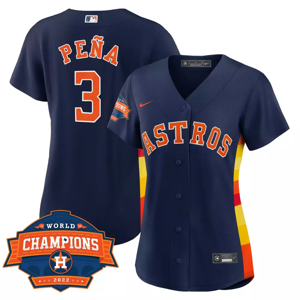 Jeremy Pena 3 Astros Jersey Navy Blue World Series Champions 2022 Women Orange Yellow