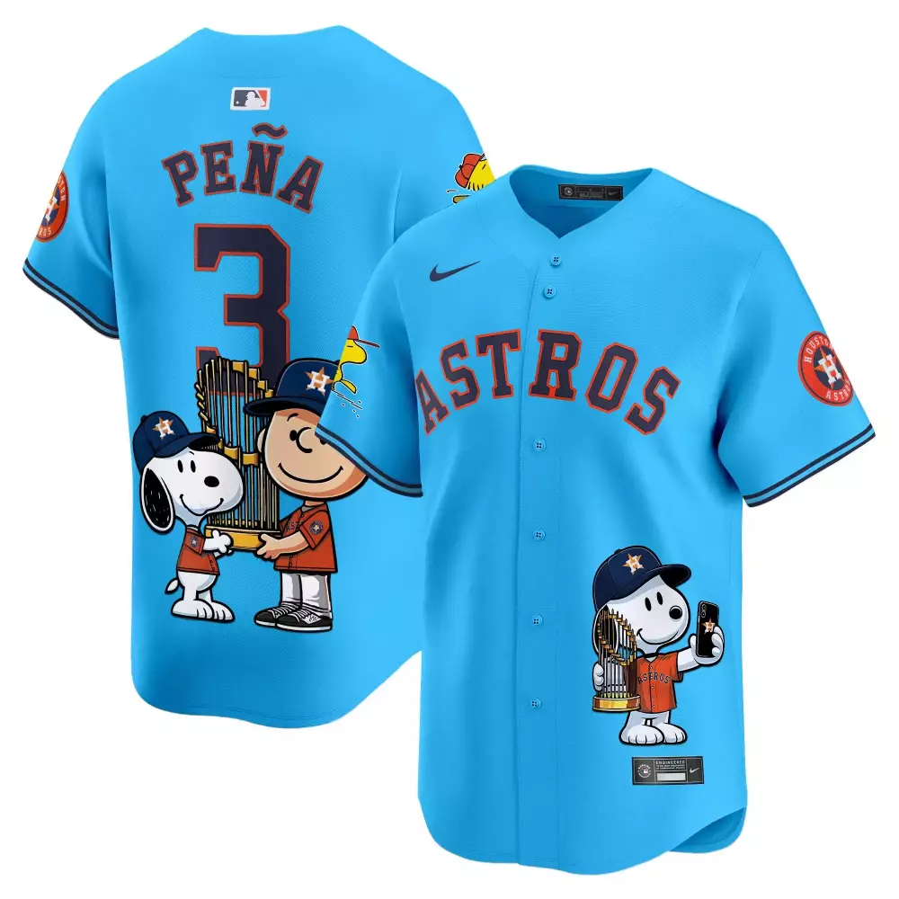 Jeremy Pena 3 Astros Jersey Light Blue Peanuts Collaboration Men Orange Navy Unisex