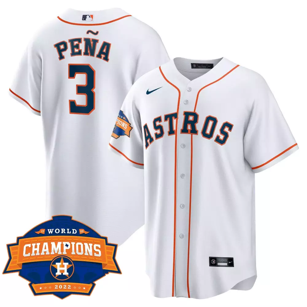 Jeremy Pena 3 Astros Jersey White World Series Champions 2022 Men Orange Navy Cool