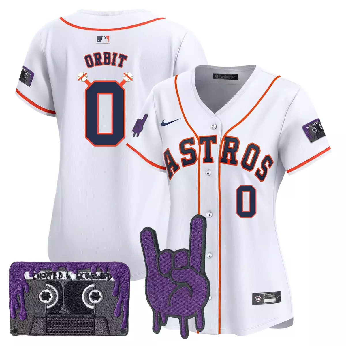 Orbit Dj Astros Jersey White Cassette Tape Rock Hand Women Navy Blue Orange Vapor