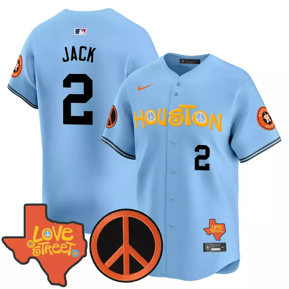 Jack Patches 2 Houston Astros Jersey Light Blue Love Street Peace Sign Men Black