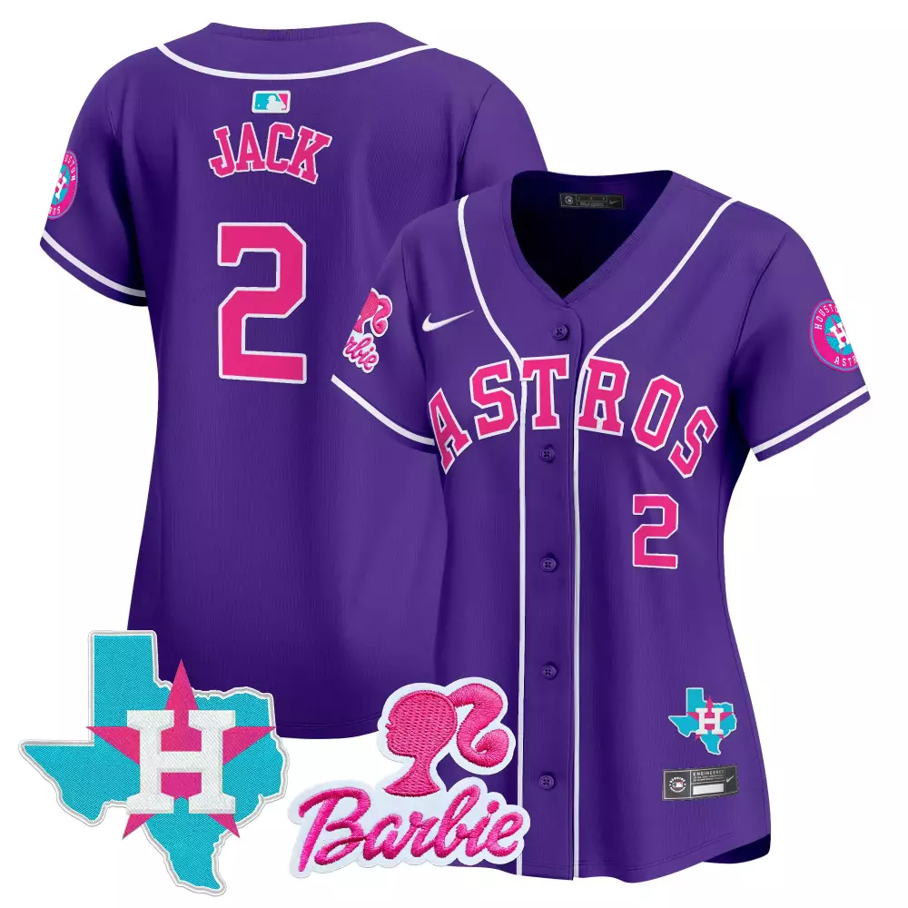 Bergman Barbie 2 Astros Jersey Purple Texas 2023 Men Pink White All Stitched