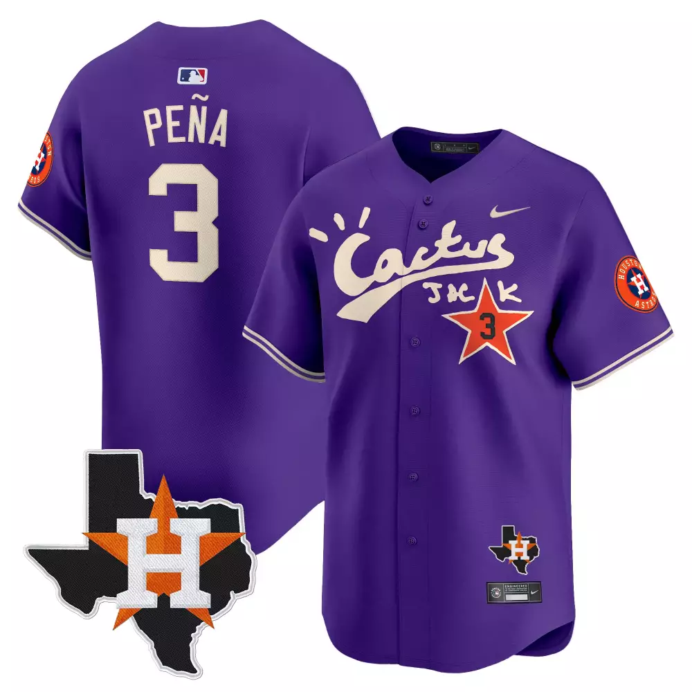 Jeremy Pena 3 Houston Astros Jersey Purple Cactus Jack Star Texas Shape 2023 Men
