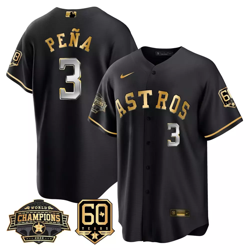 Jeremy Pena 3 Astros Jersey Black World Series Champions 2022 60 Years 1962-2022