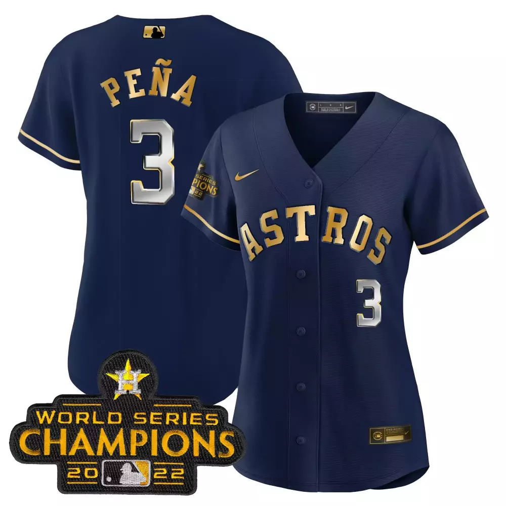 Jeremy Pena 3 Astros Jersey Navy World Series Champions 2022 Men Gold Silver Rush