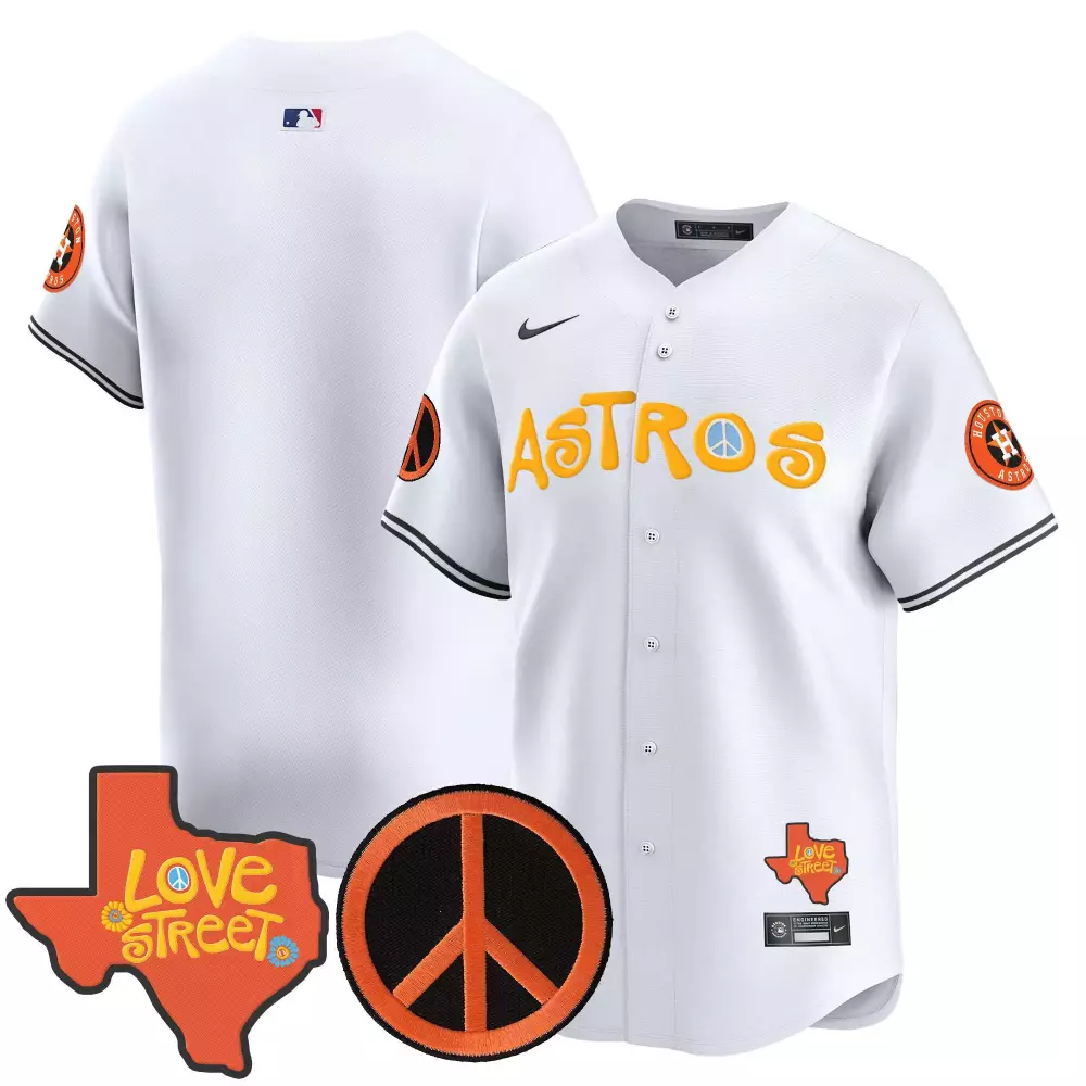 Love Street Houston Astros Jersey White Peace Symbol Men Orange Yellow Vapor Premier