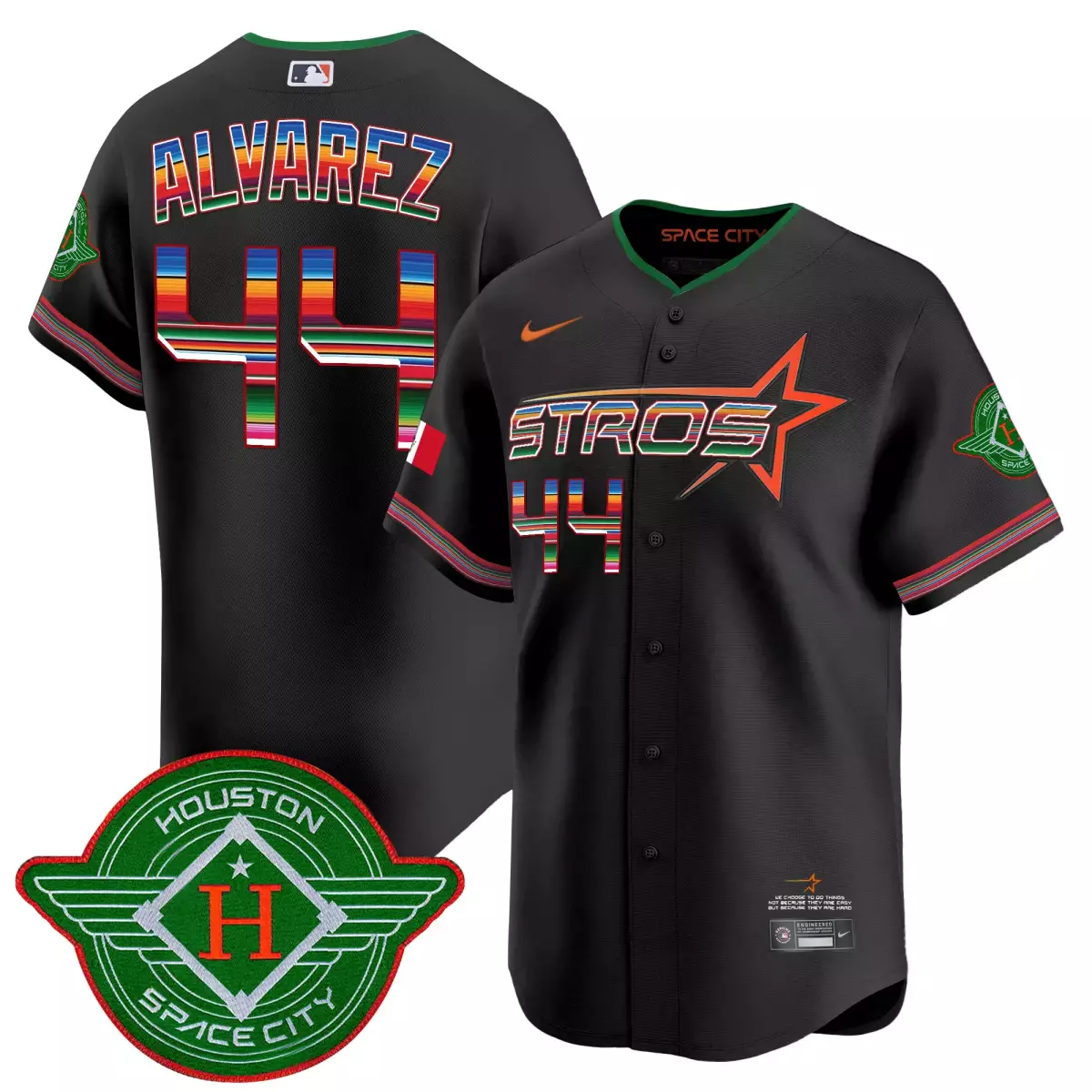 Alvarez Mexico 44 Astros Jersey Black City Connect Houston Space 2023 Men Green Orange