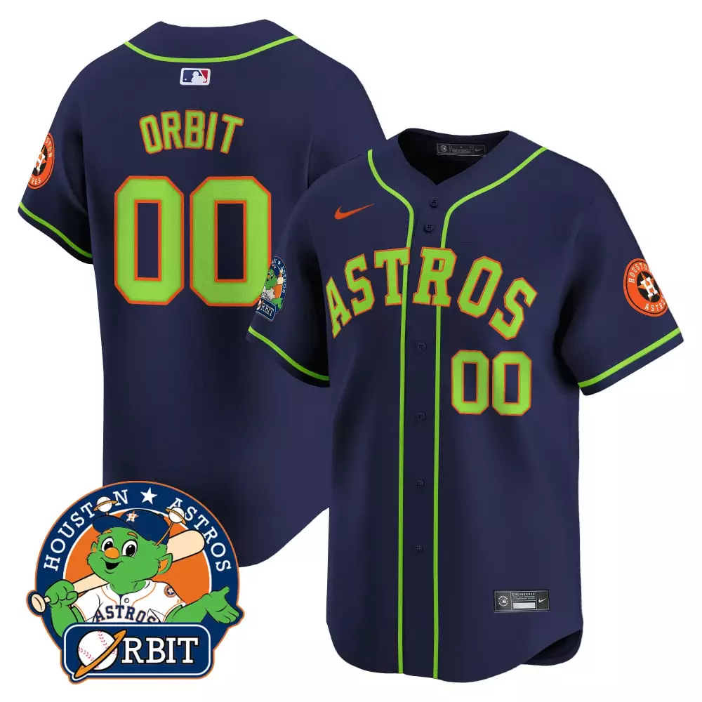 Orbit Houston Astros Jersey Navy Mascot Men Lime Green Vapor Premier Limited v2 All