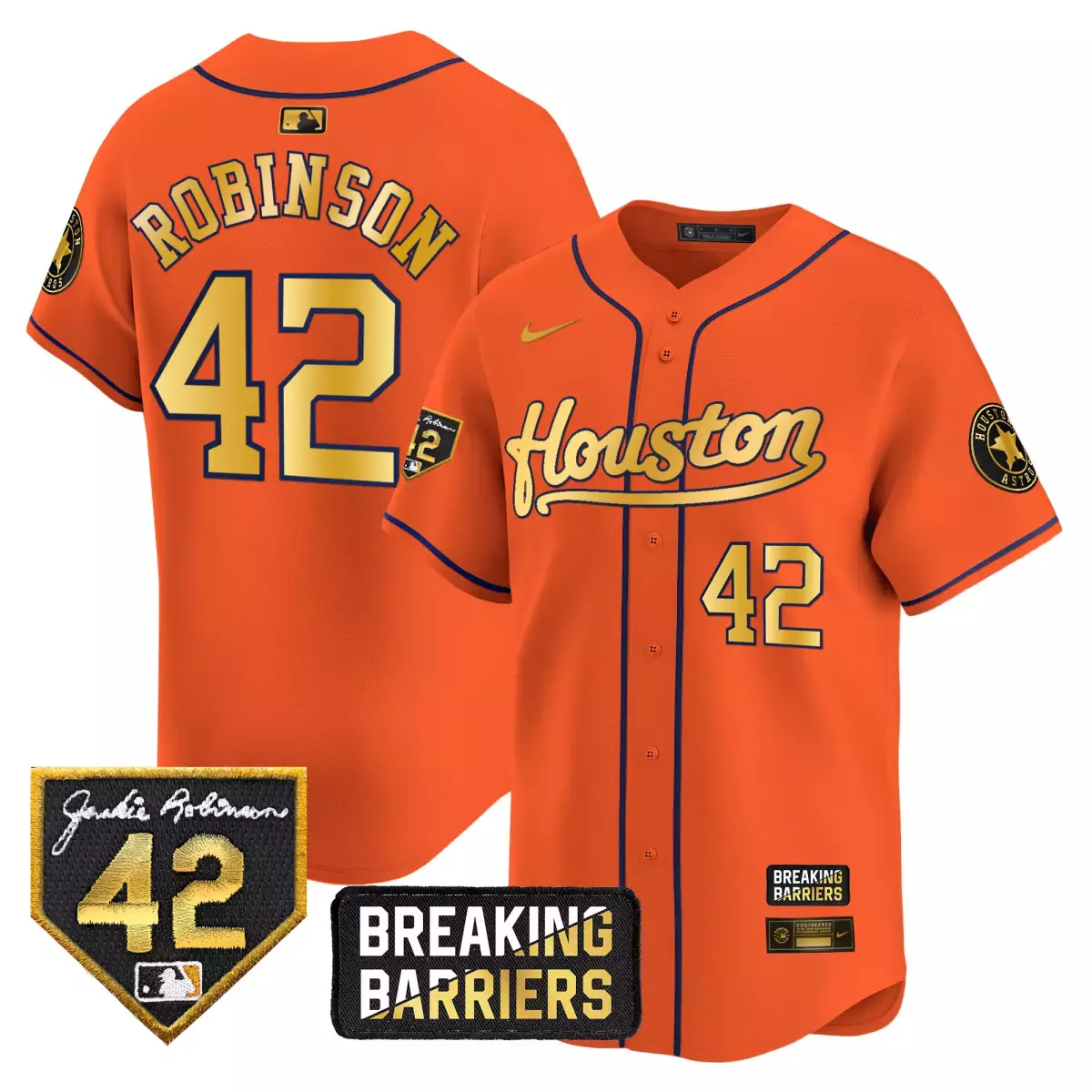Robinson Jackie 42 Houston Astros Jersey Orange Day Breaking Barriers Men Navy Blue