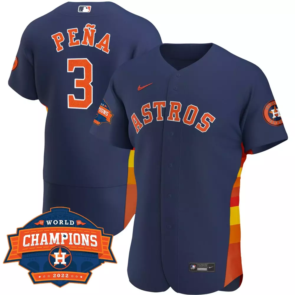 Jeremy Pena 3 Astros Jersey Navy World Champions 2022 Men Split Design Orange Yellow