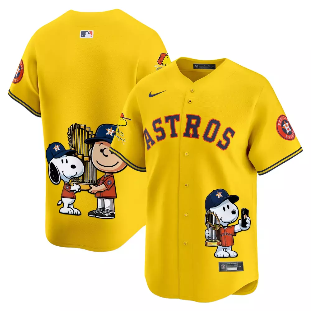 Custom Houston Astros Jersey Yellow Peanuts Collaboration 2023 Men Alternate Navy