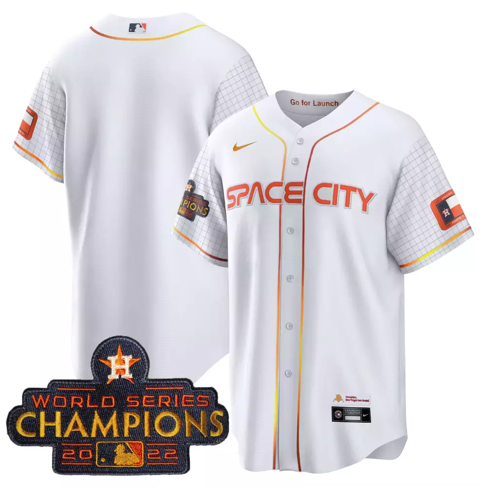Space City Houston Astros Jersey White World Series Champions 2022 Men Button-up