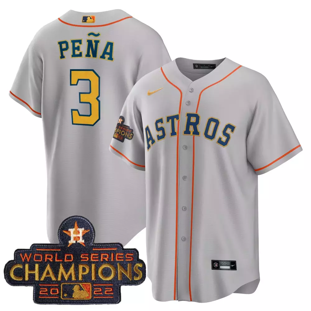 Jeremy Pena 3 Astros Jersey Gray World Series Champions 2022 Houston Men Orange Navy Blue