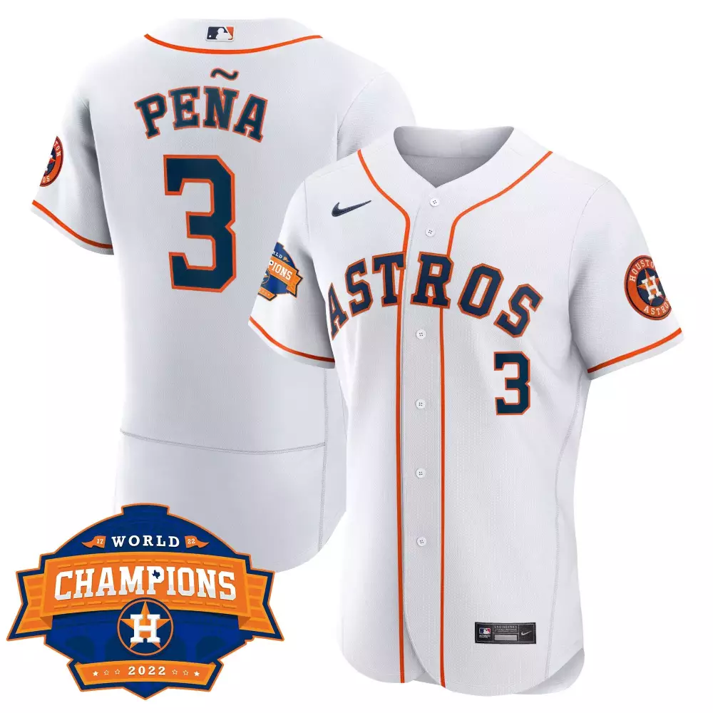 Jeremy Pena 3 Astros Jersey White World Champions 2022 Men Orange Navy Flex Home