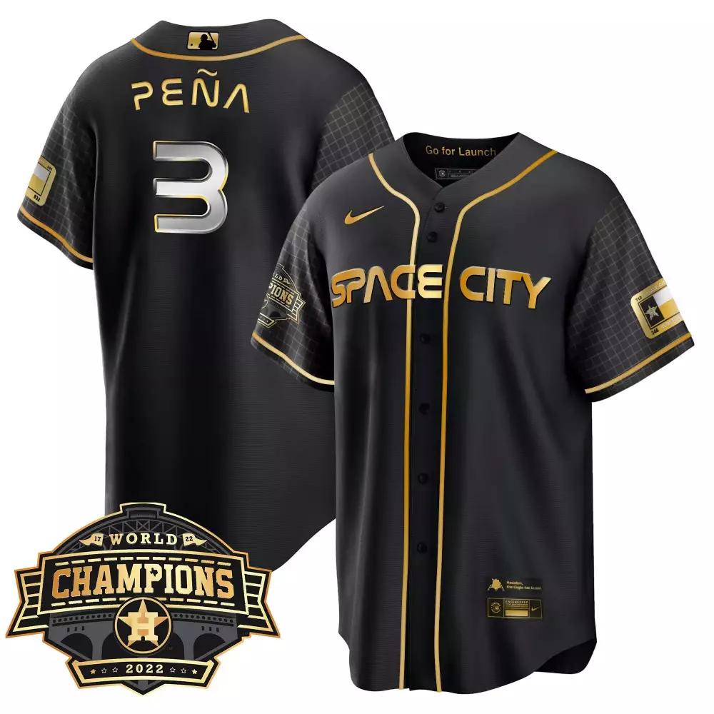 Jeremy Pena 3 Space City Jersey Black World Series Champions 2022 Texas Flag Men