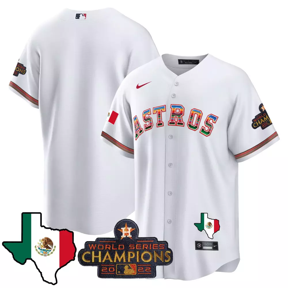 Mexico Map Houston Astros Jersey White World Series Champions 2022 Texas Mexican Flag