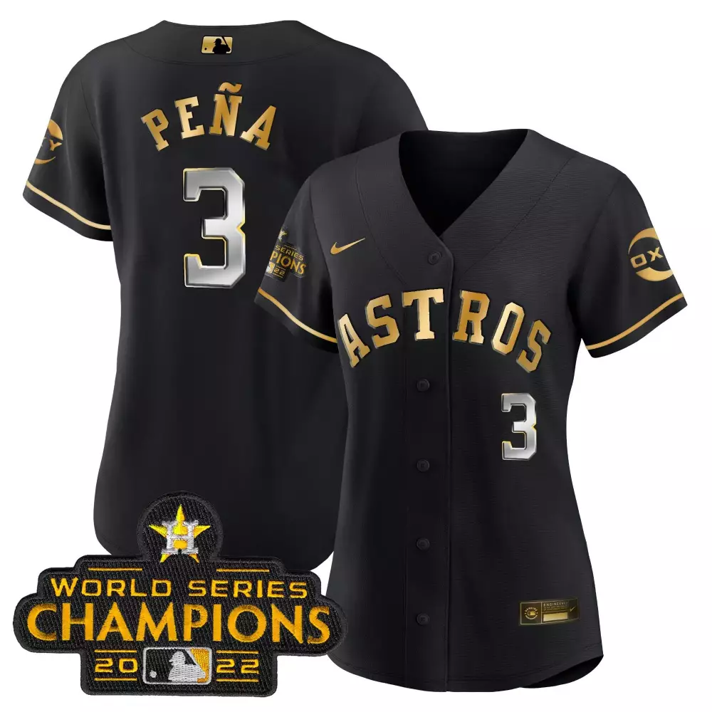 Jeremy Pena 3 Astros Jersey Black World Series Champions 2022 Men Gold Silver Rush