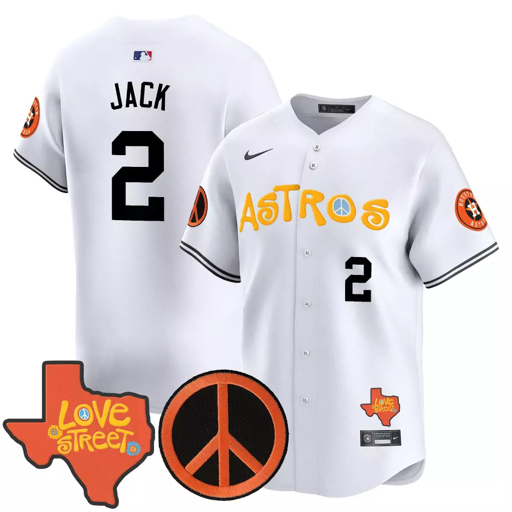 Jack Love 2 Astros Jersey White Street Texas Shape 'love Street' Peace Sign 2023