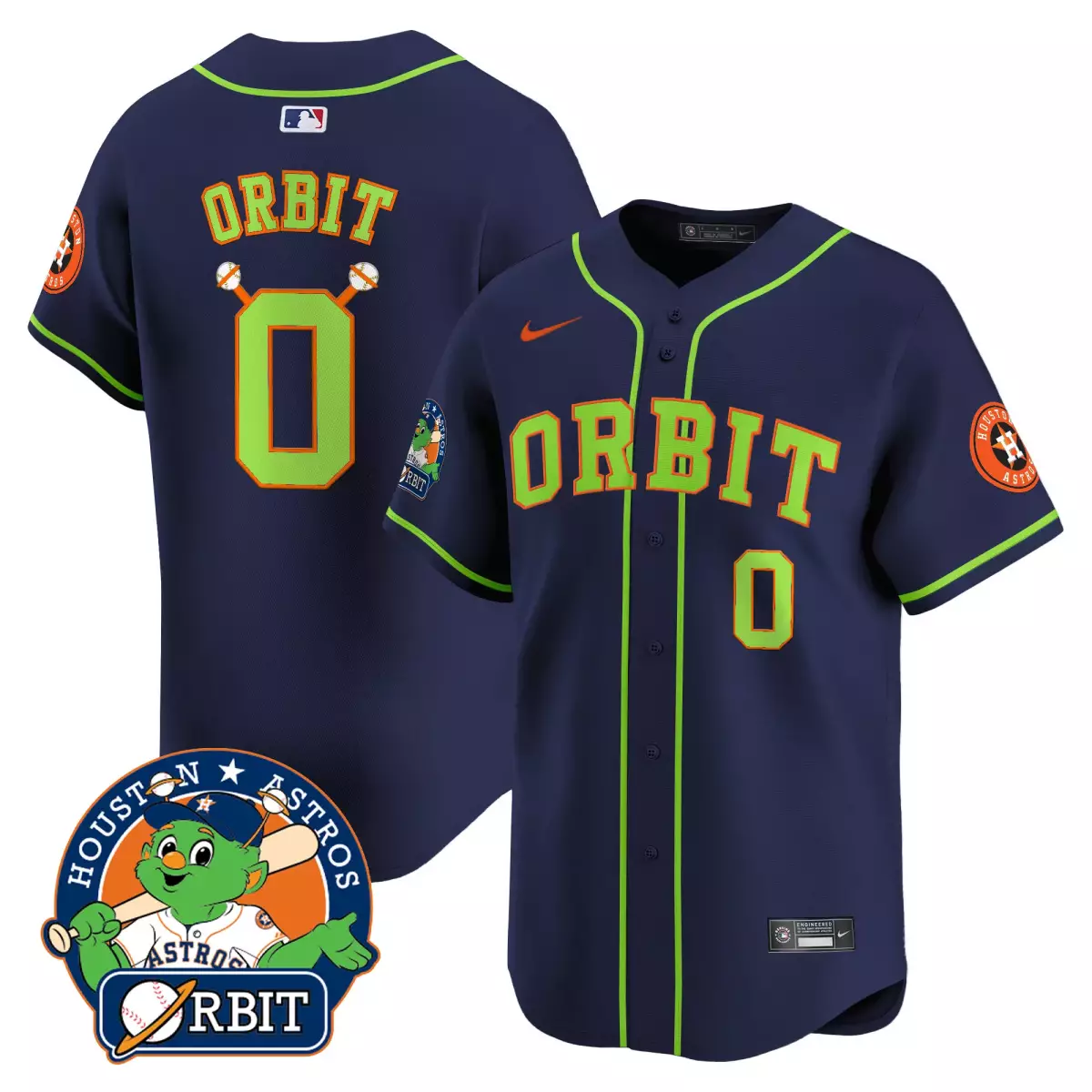 Orbit Houston Astros Jersey Navy Mascot Lime Green Vapor Premier Limited All Stitched
