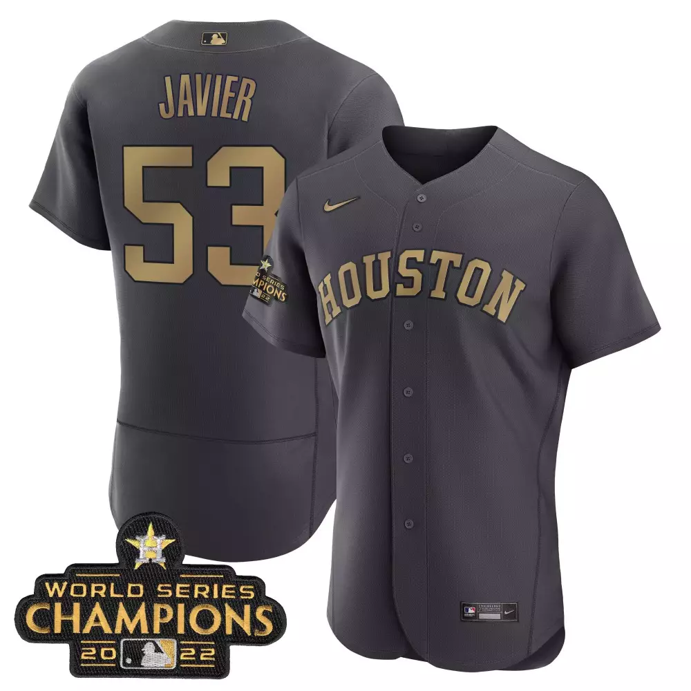 Cristian Javier 53 Houston Astros Jersey Gray World Series Champions 2022 Men Gold