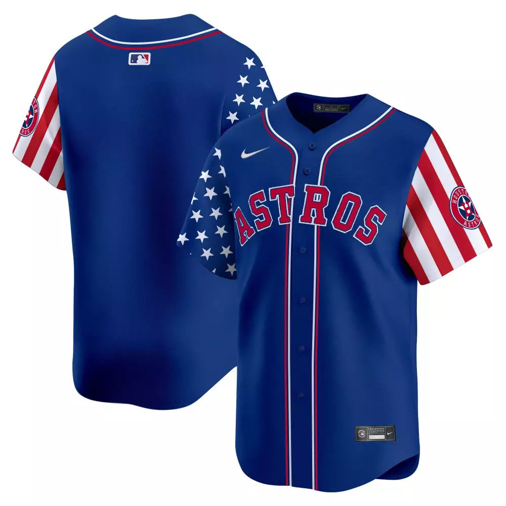 Houston Astros Jersey Royal Blue Independence Day Men Alternate Split Design Red