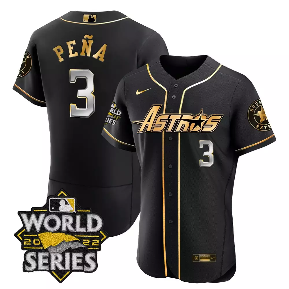 Jeremy Pena 3 Astros Jersey Black World Series 2022 Men Gold Silver Flex Throwback