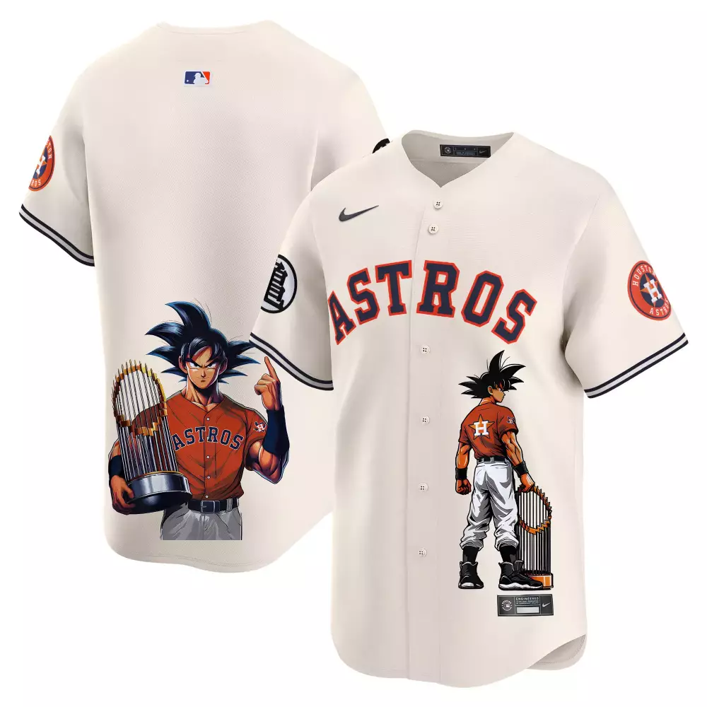 Goku Houston Astros Jersey Cream Dragon Ball Z 'h' World Series Trophy Men Orange