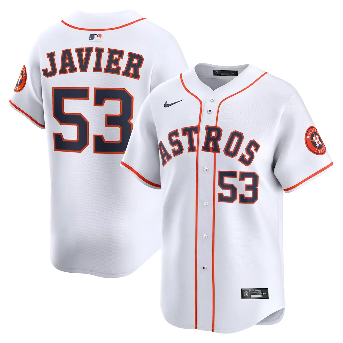 Cristian Javier 53 Astros Jersey White Men Navy Orange Home Limited