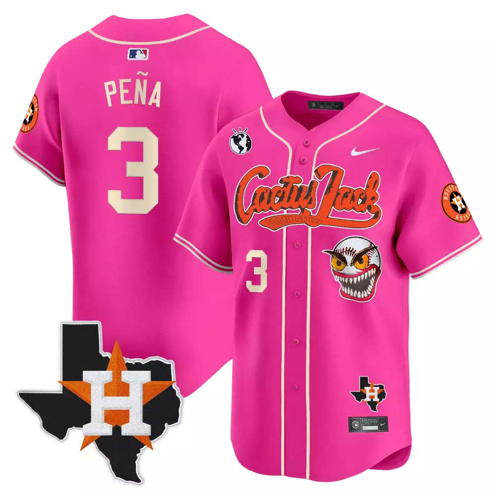 Jeremy Pea 3 Houston Astros Jersey Pink Cactus Jack Texas Shape Earth Men Alternate